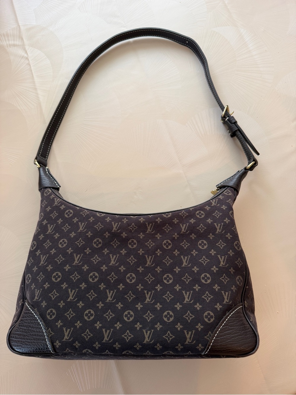 Louis Vuitton Dark Brown Monogram Shoulder Bag with Leather Trim